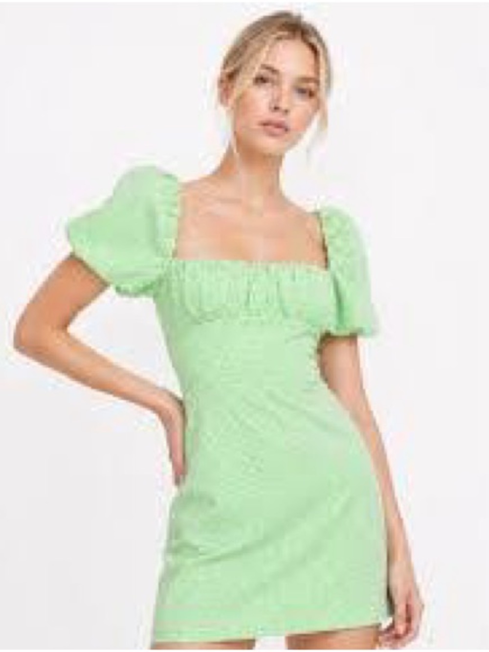 Zara Textured Gingham Puff Sleeve Mini Dress